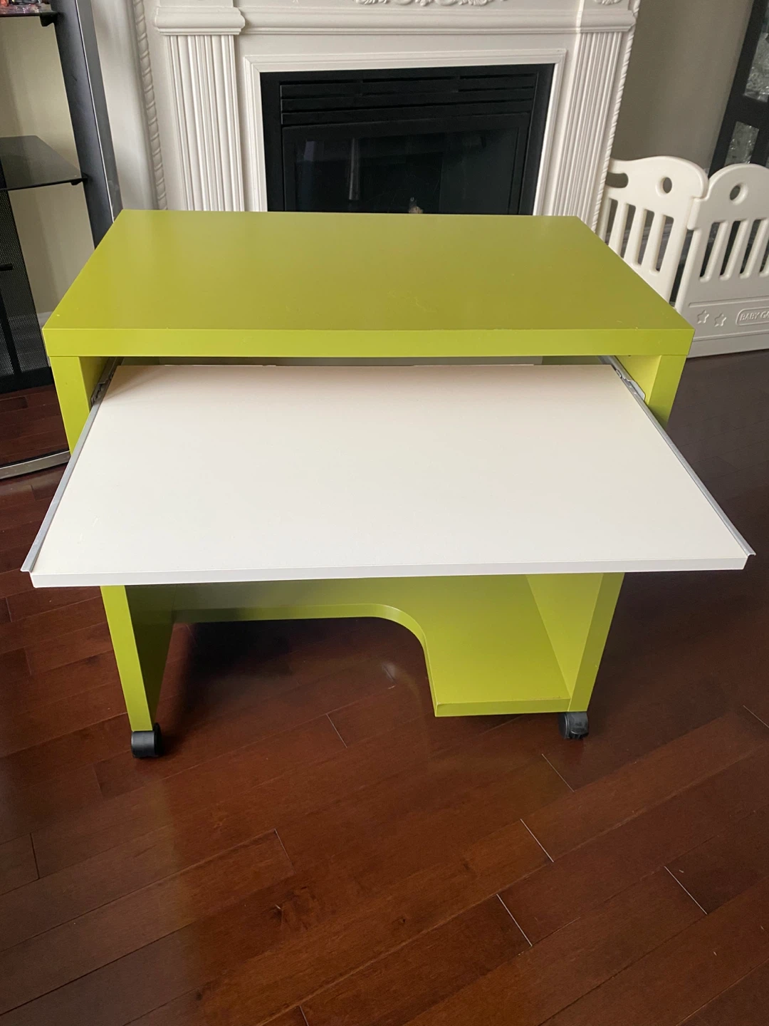 Lime green rolling desk with pull-out keyboard tray - photo 2
