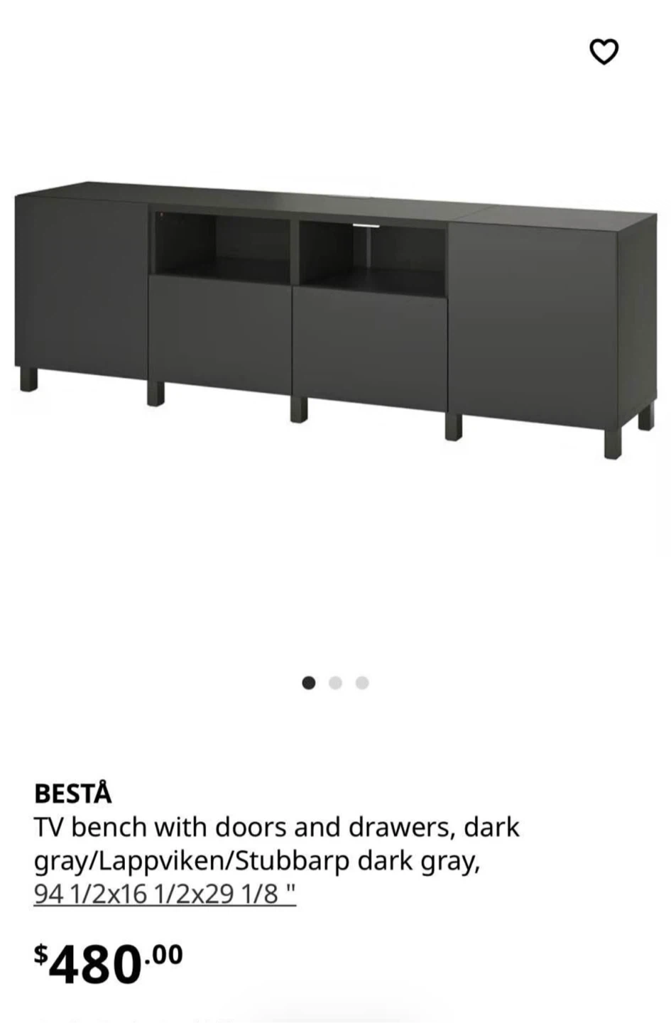 NEW UNOPENED IKEA BESTÅ TV Bench Dark Gray
