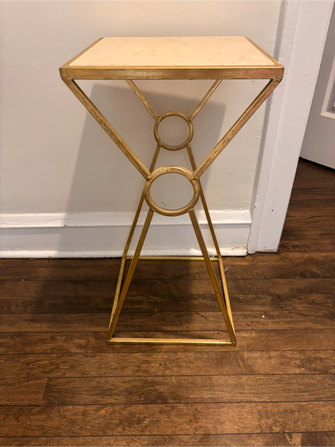 Gold Metal Side Table with Faux Marble Top - photo 2