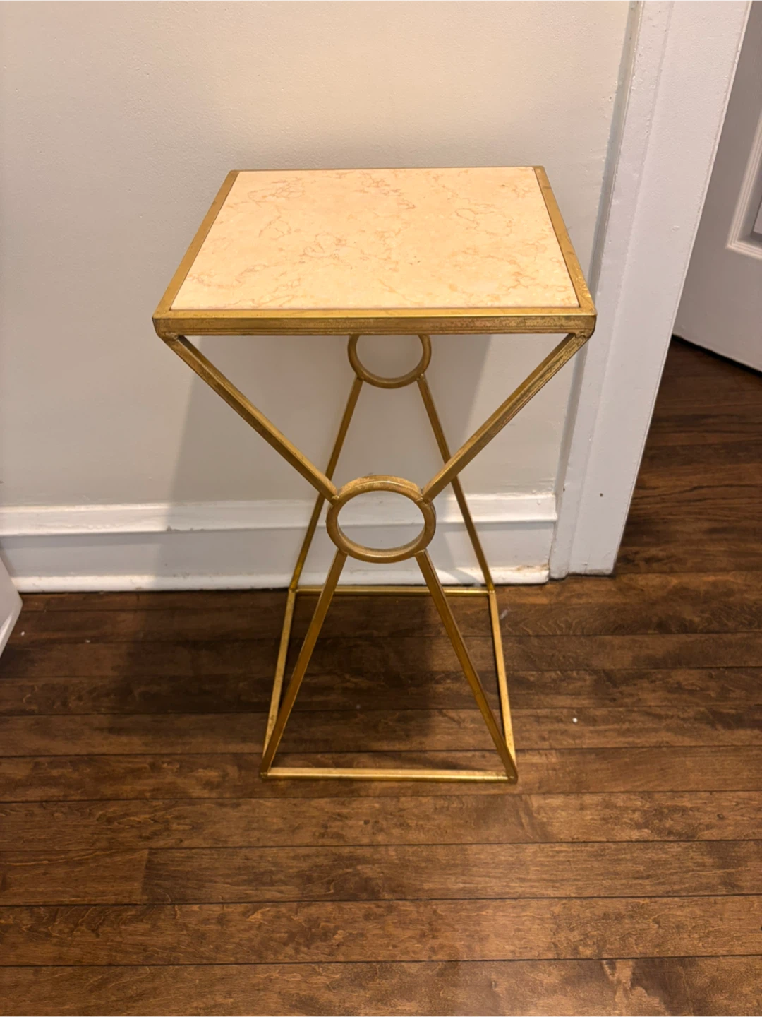 Gold Metal Side Table with Faux Marble Top