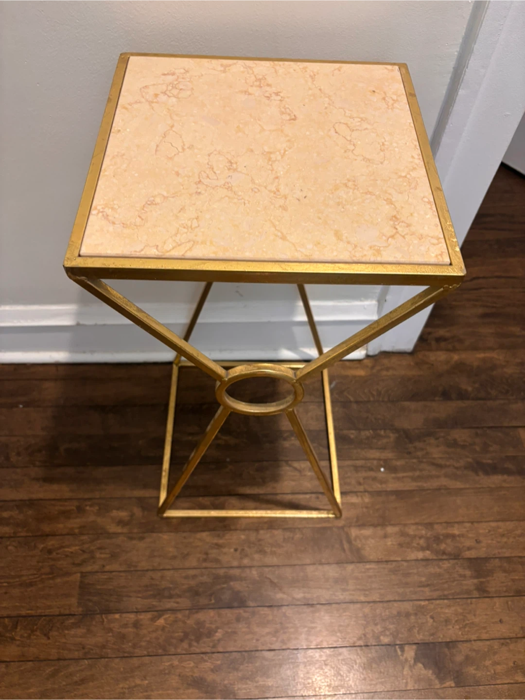 Gold Metal Side Table with Faux Marble Top - photo 3