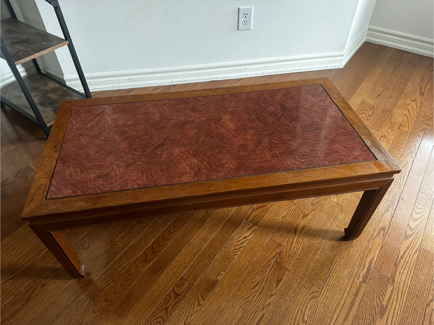 Vintage Wood Coffee Table with Burl Inlay