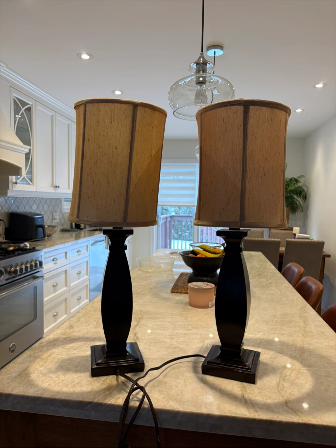 Pair of Brown Table Lamps with Tan Shades
