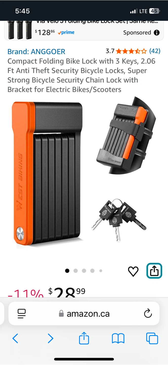 ANGGOER Compact Folding Bike Lock with 3 Keys