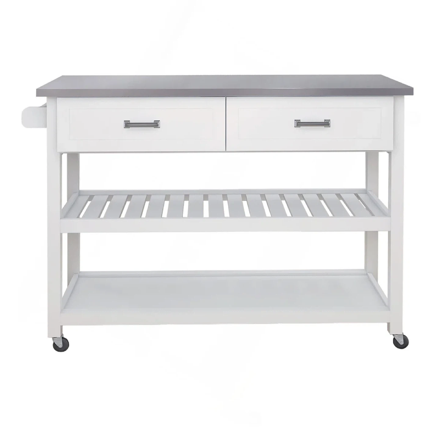 White Kitchen Island Cart with Drawers and Shelves - photo 4