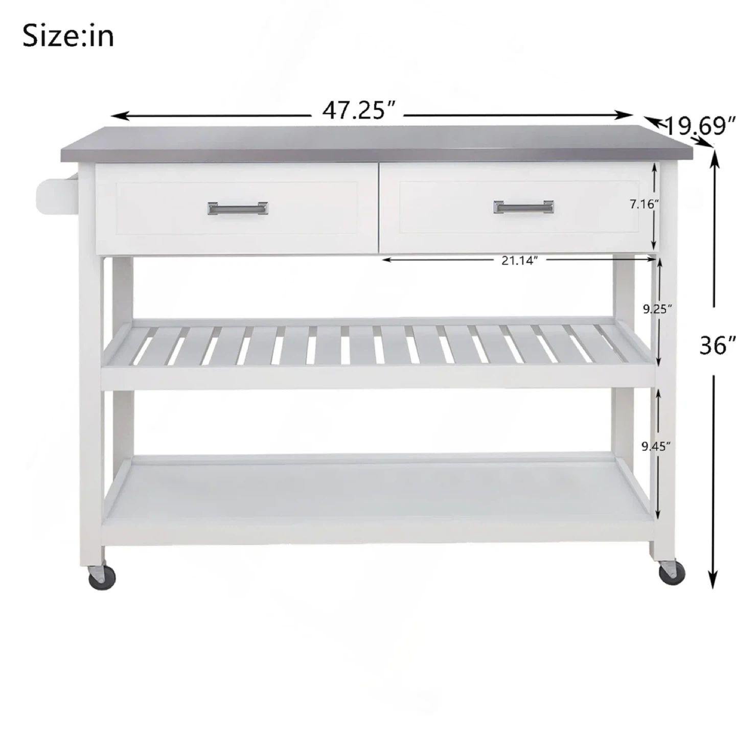 White Kitchen Island Cart with Drawers and Shelves - photo 2