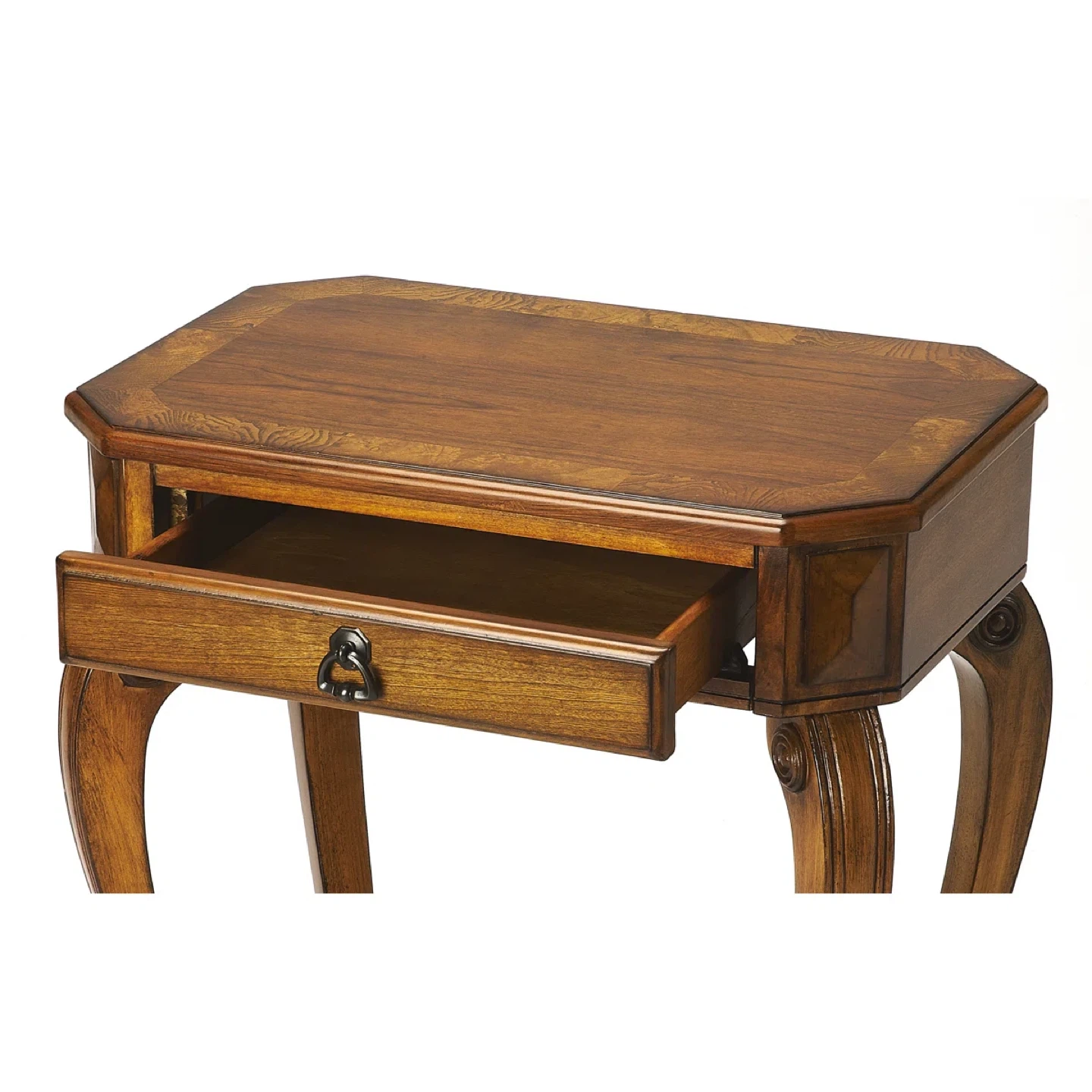 Octagonal Wood Accent Table with Drawer and Shelf - photo 3
