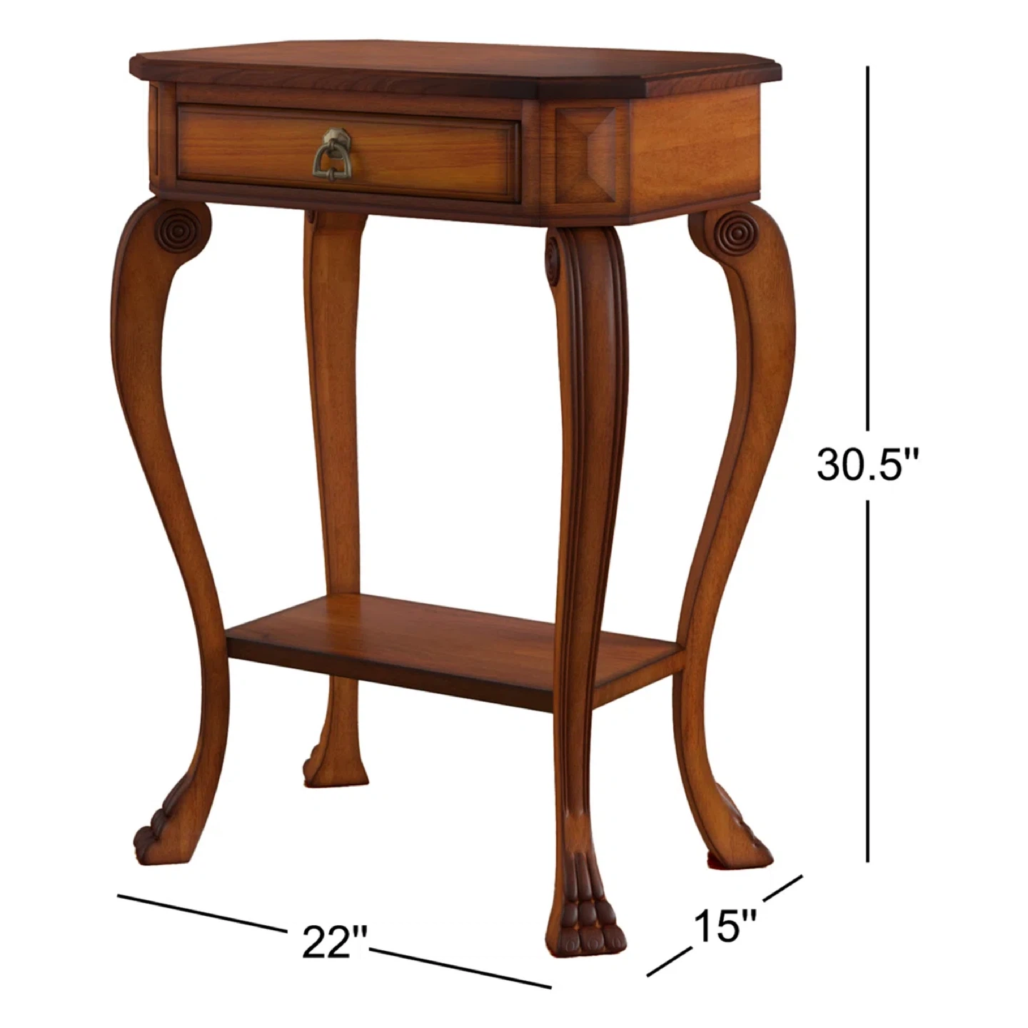 Octagonal Wood Accent Table with Drawer and Shelf - photo 4