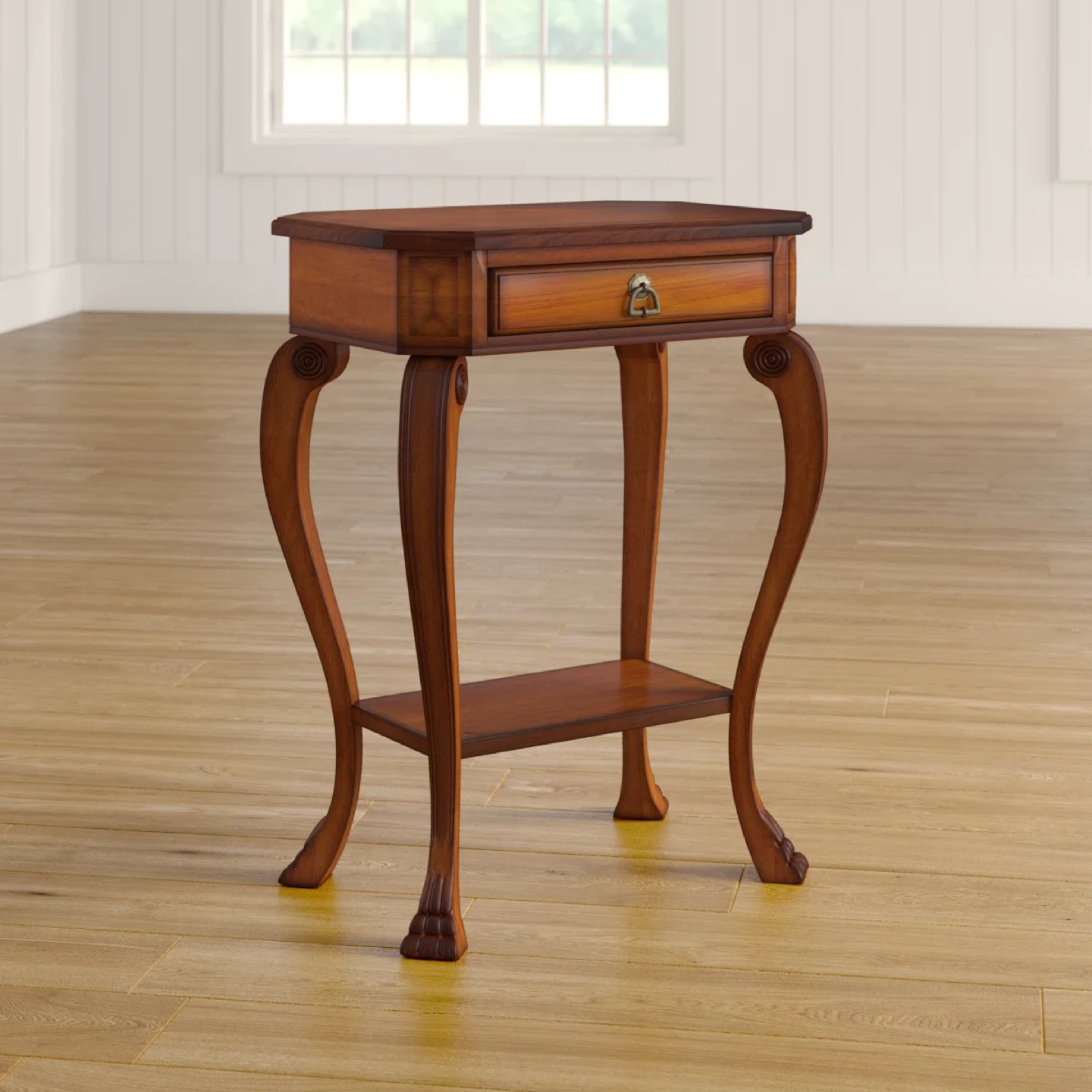 Octagonal Wood Accent Table with Drawer and Shelf - photo 5