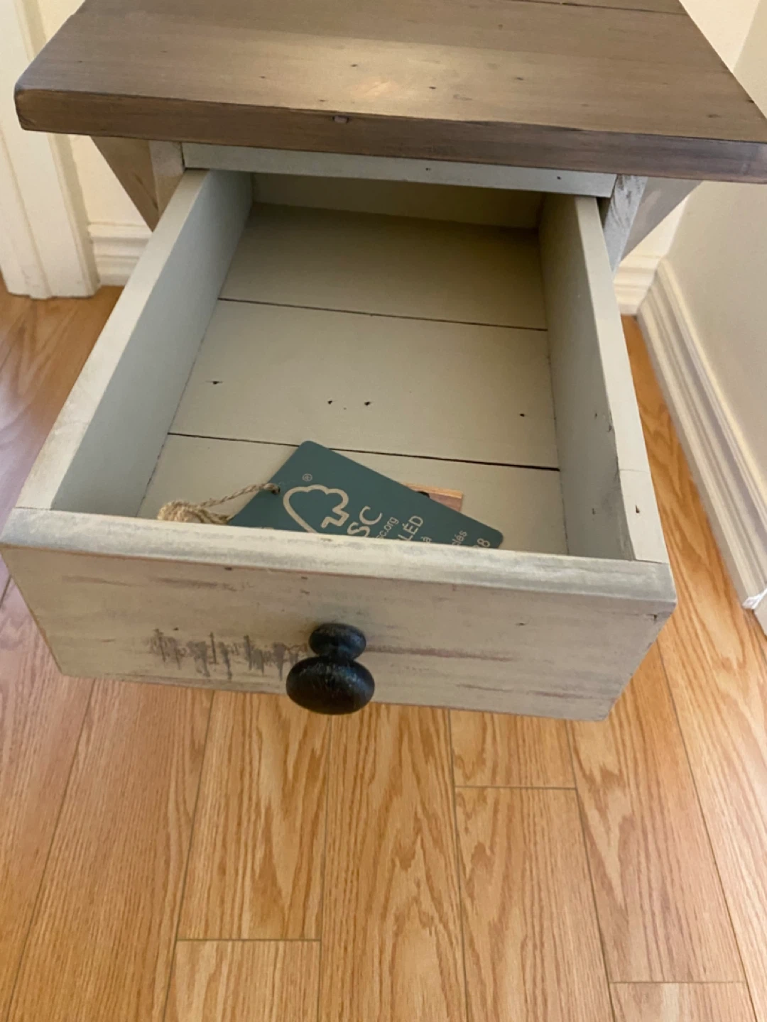 Distressed Wood End Table with Drawer - photo 2