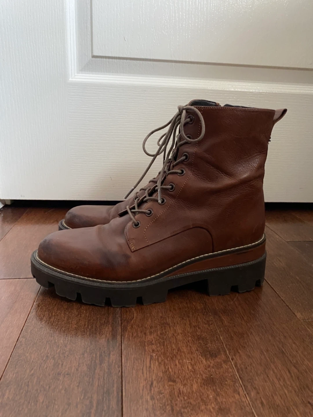 Brown Leather Lace-Up Combat Boots - photo 4