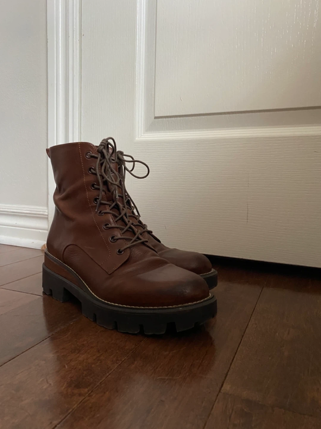 Brown Leather Lace-Up Combat Boots