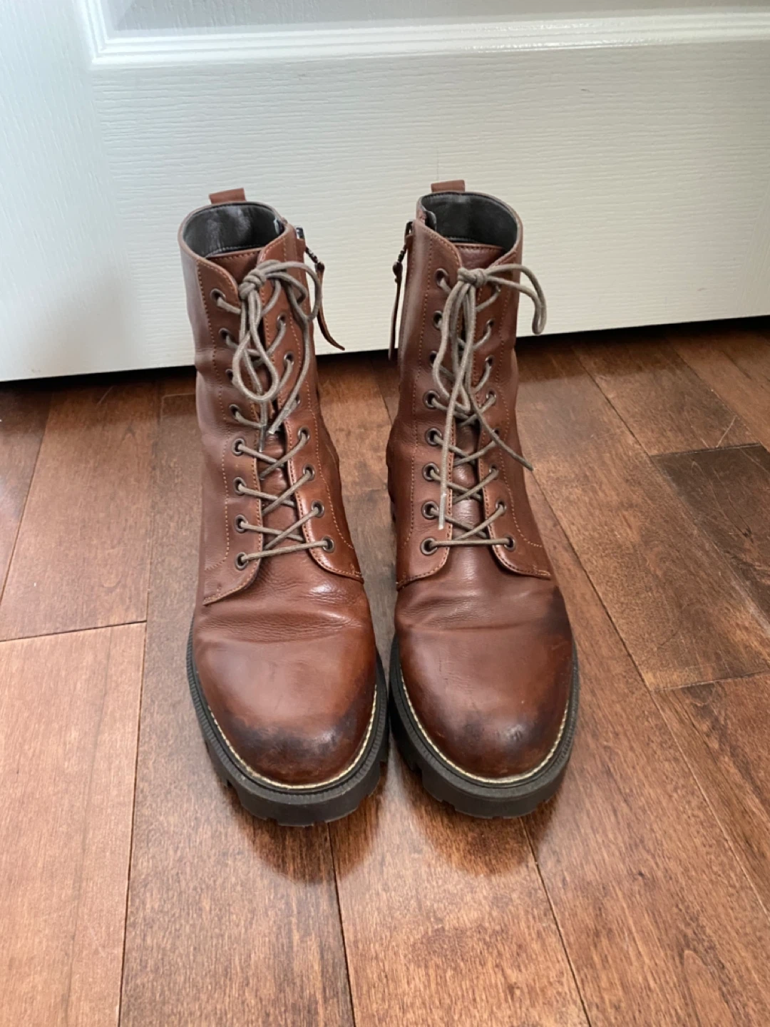 Brown Leather Lace-Up Combat Boots - photo 2
