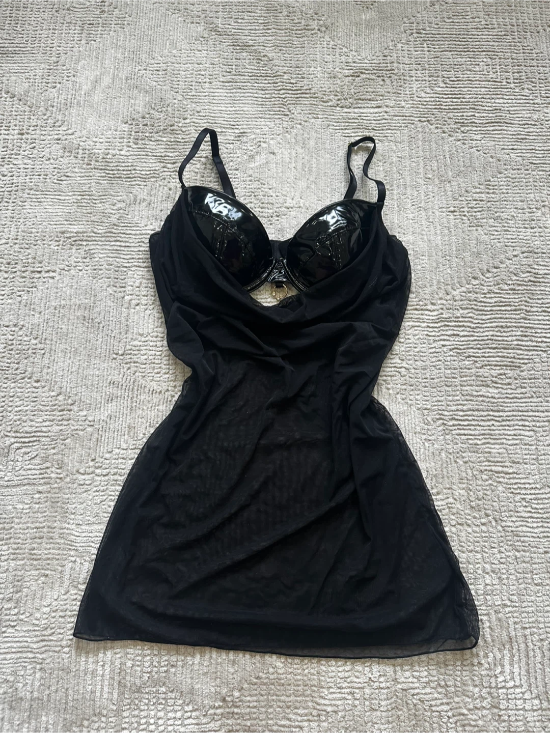 Fashion Nova Mesh Babydoll with Patent Bralette