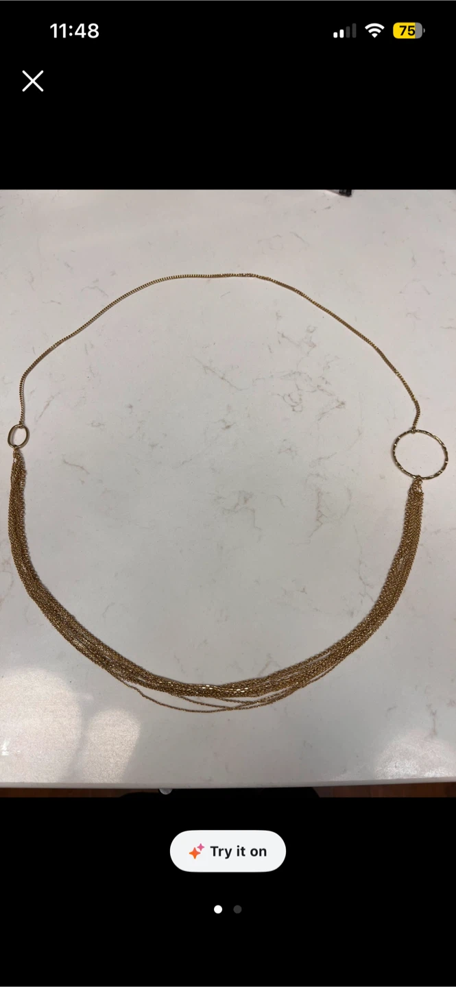 Gold Tone Long Necklace Le chateau