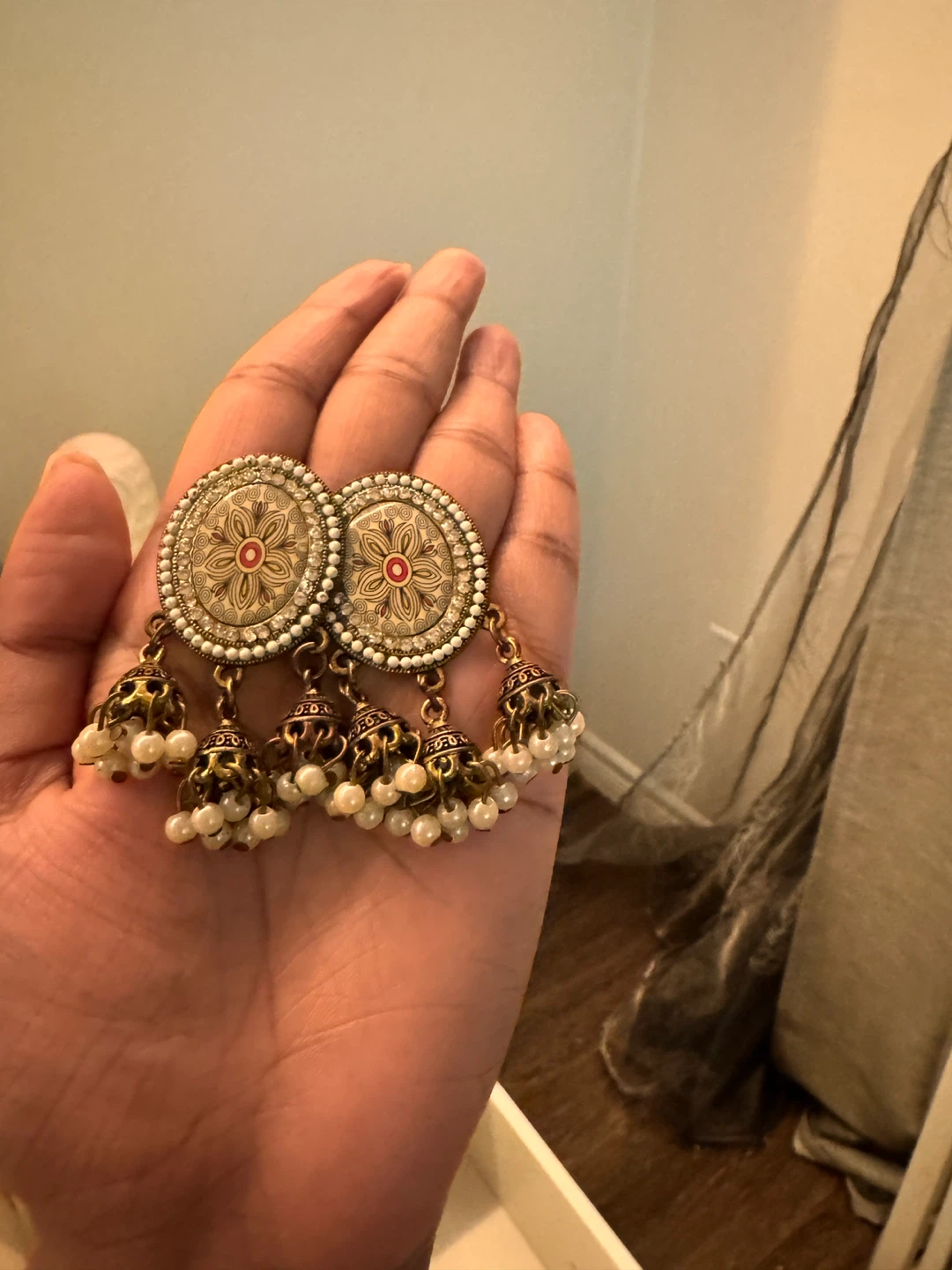 Jhumka Earrings with Faux Pearls