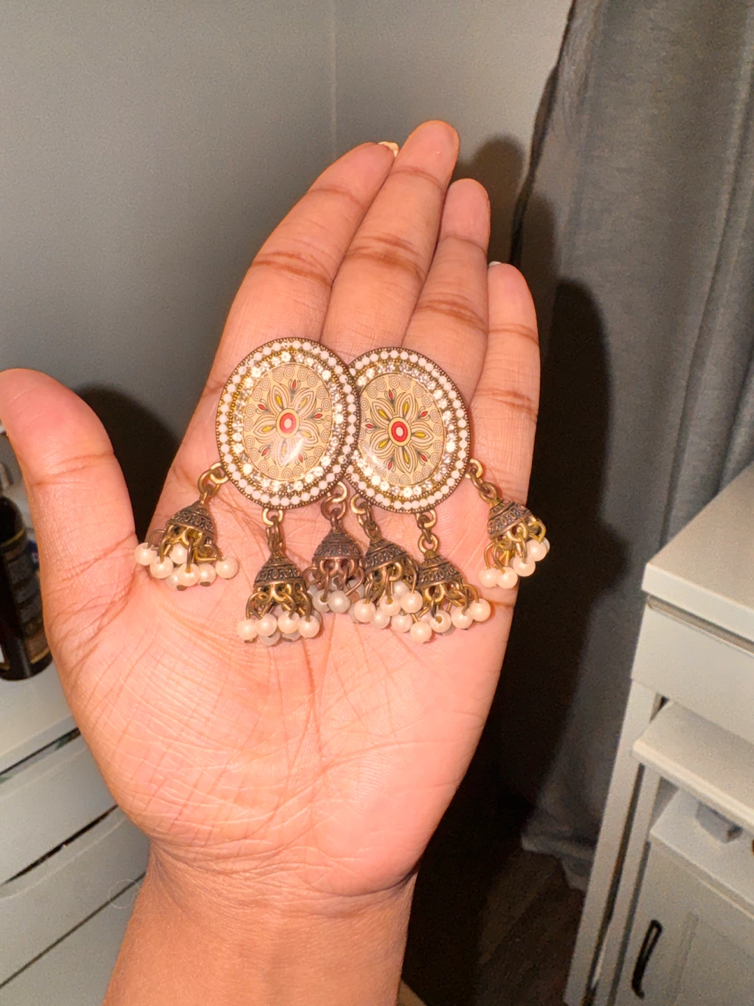 Jhumka Earrings with Faux Pearls - photo 2