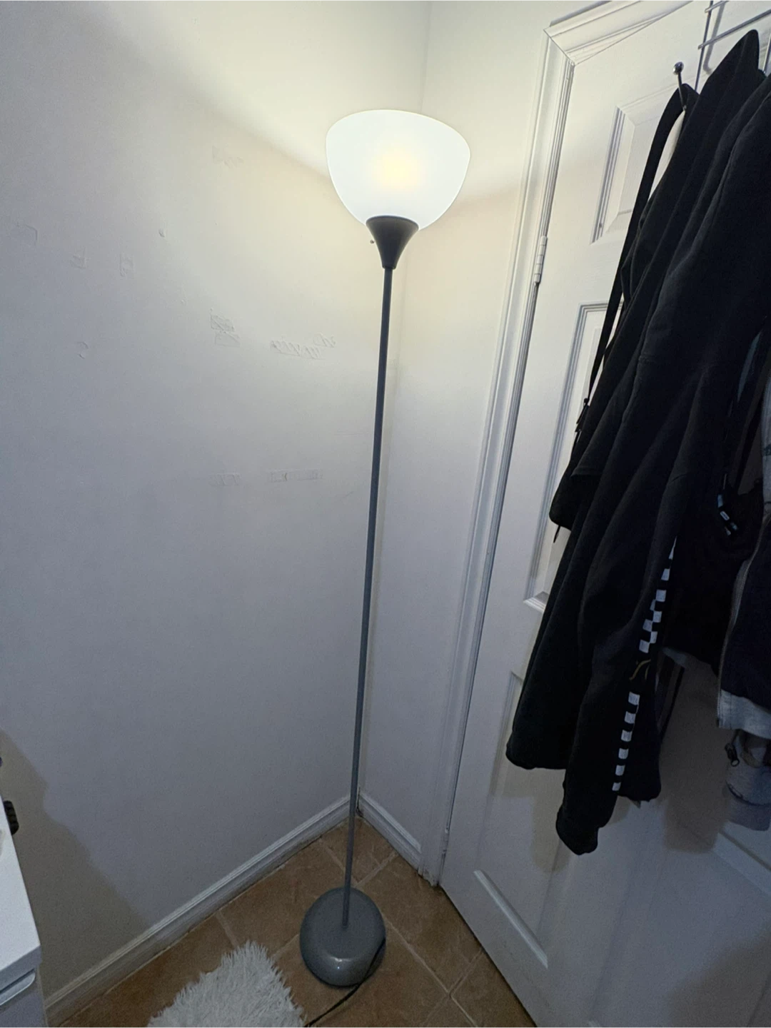 Floor Lamp - Grey Metal Pole, Frosted Globe Shade - photo 2