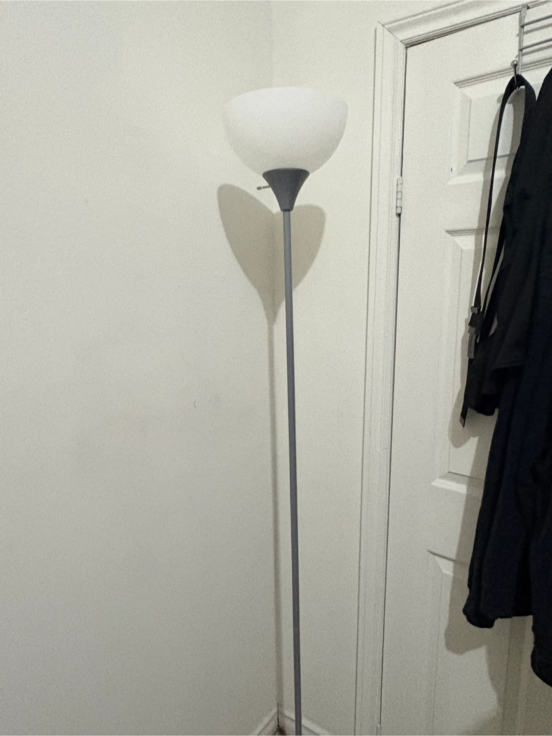 Floor Lamp - Grey Metal Pole, Frosted Globe Shade