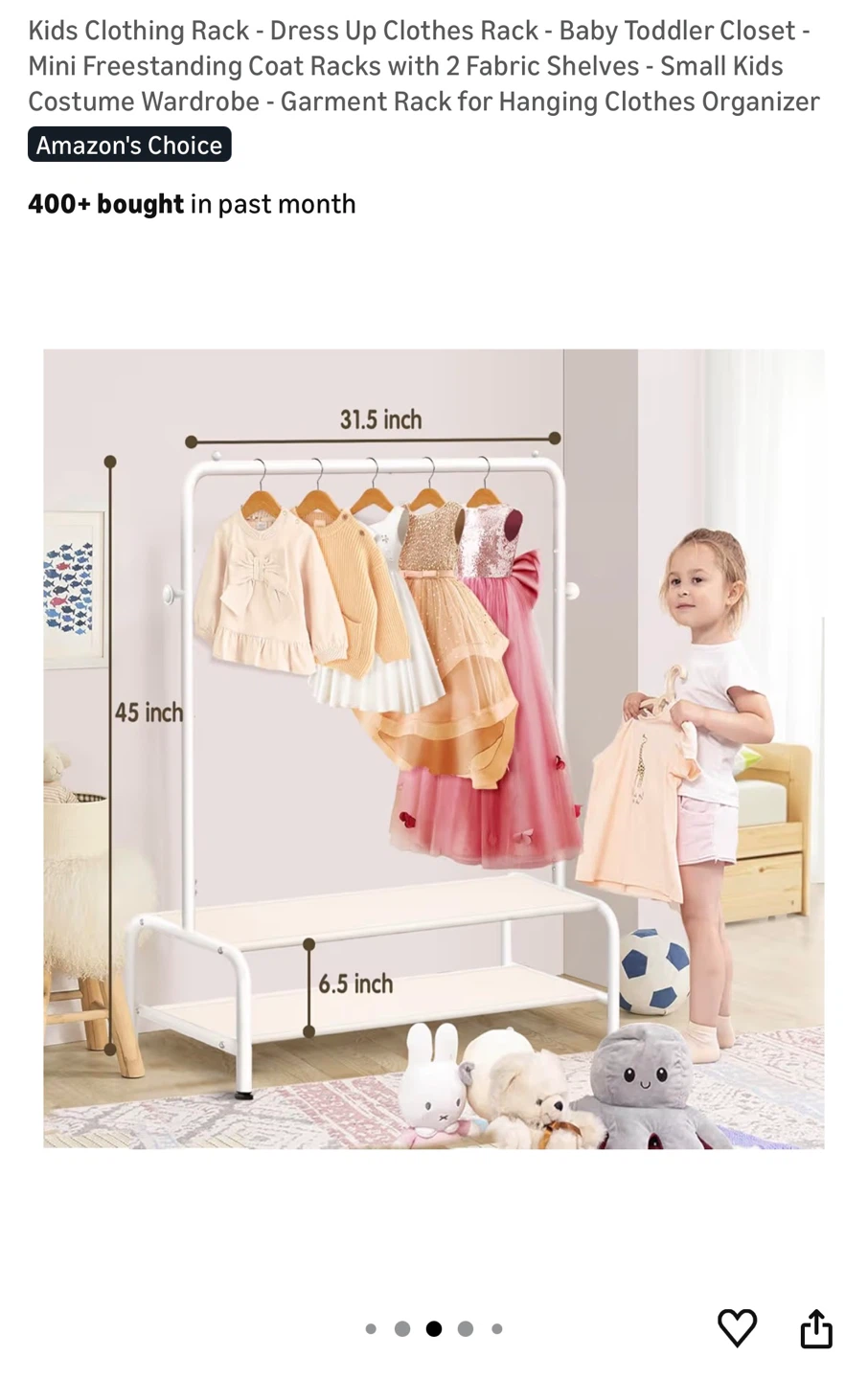 Kids Clothing Rack with 2 Fabric Shelves