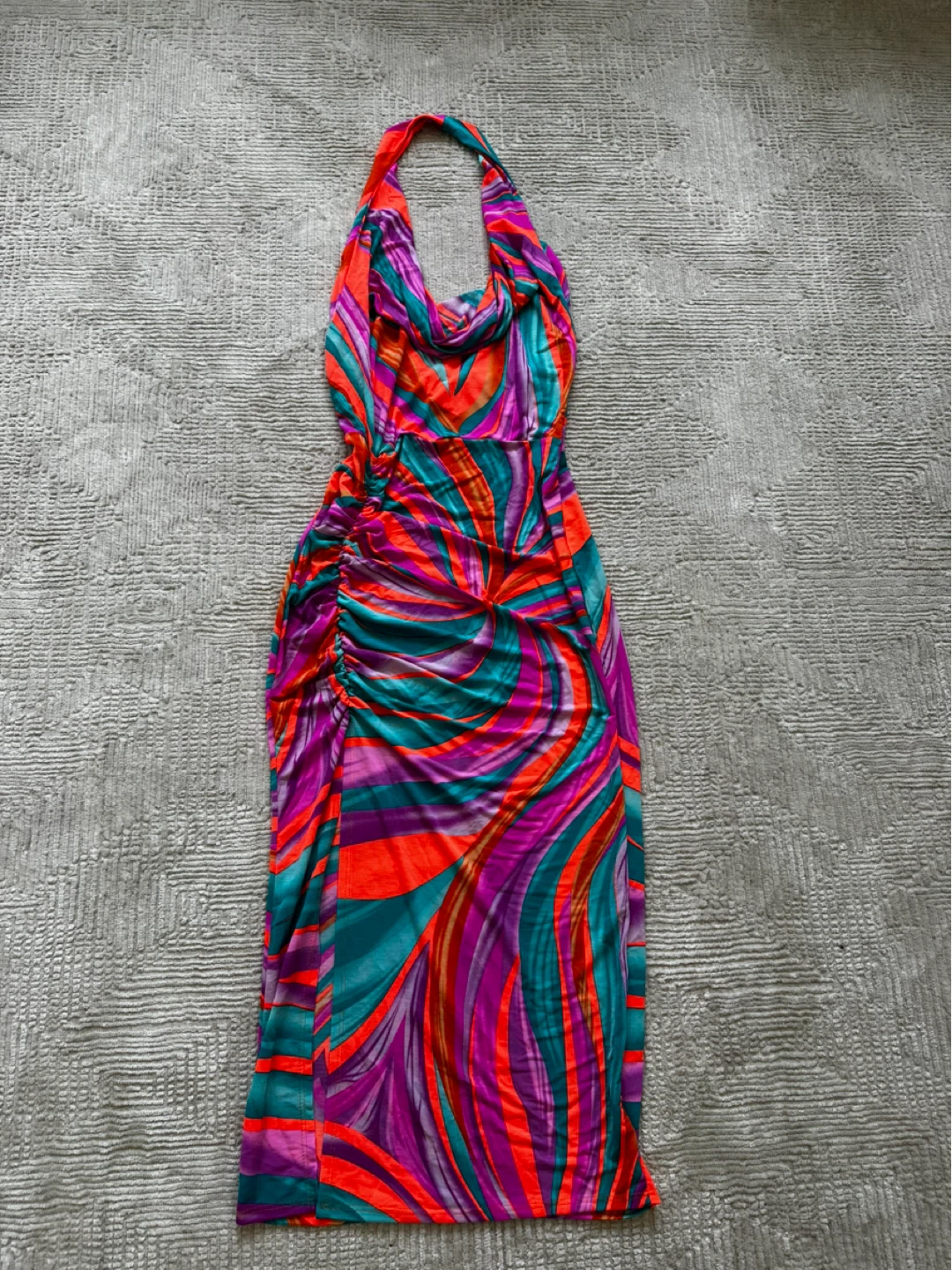 Fashion Nova Halter Neck Ruched Dress - Size Medium