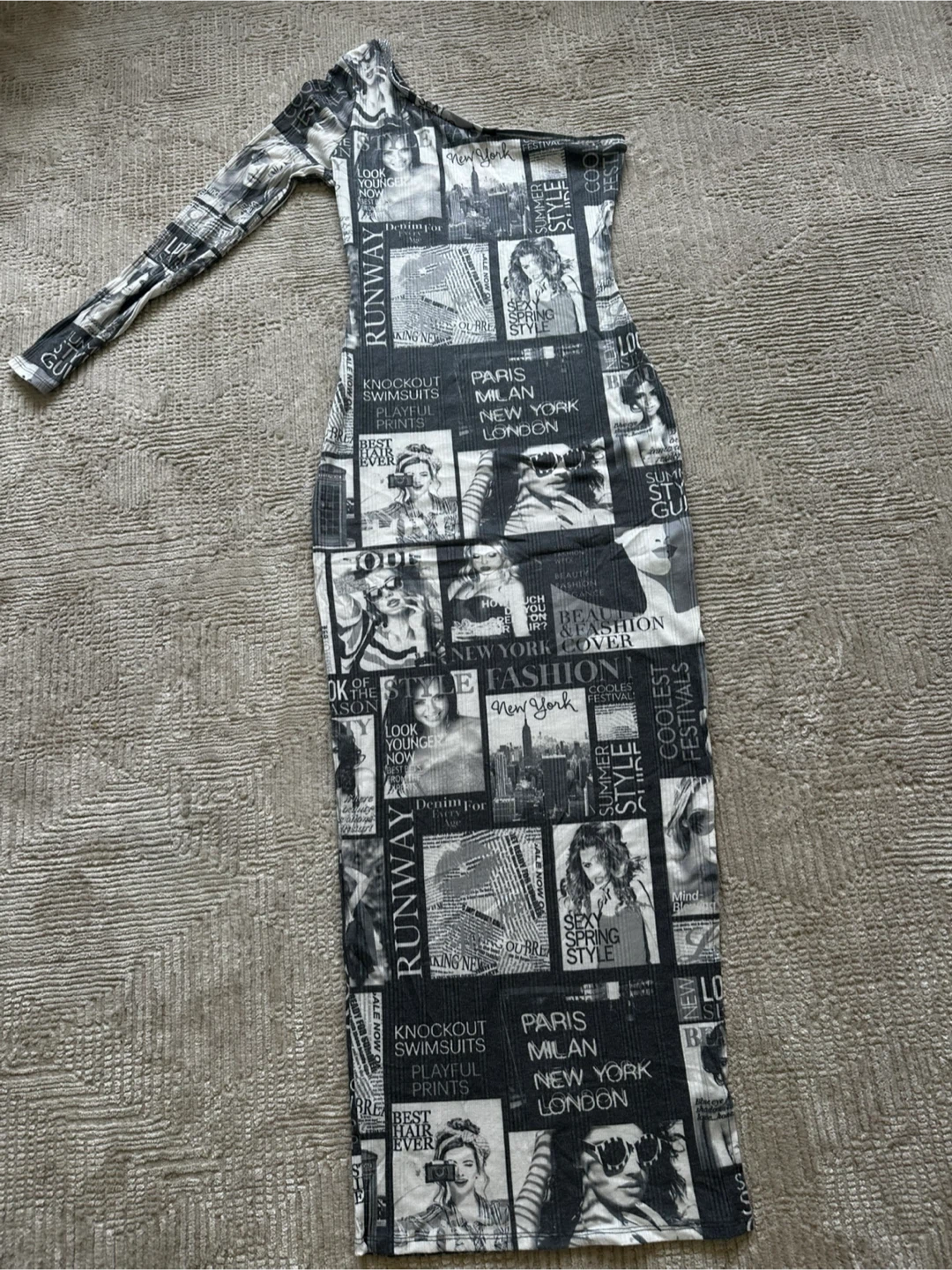 Fashion Nova One-Shoulder Newspaper Print Maxi Dress - photo 2