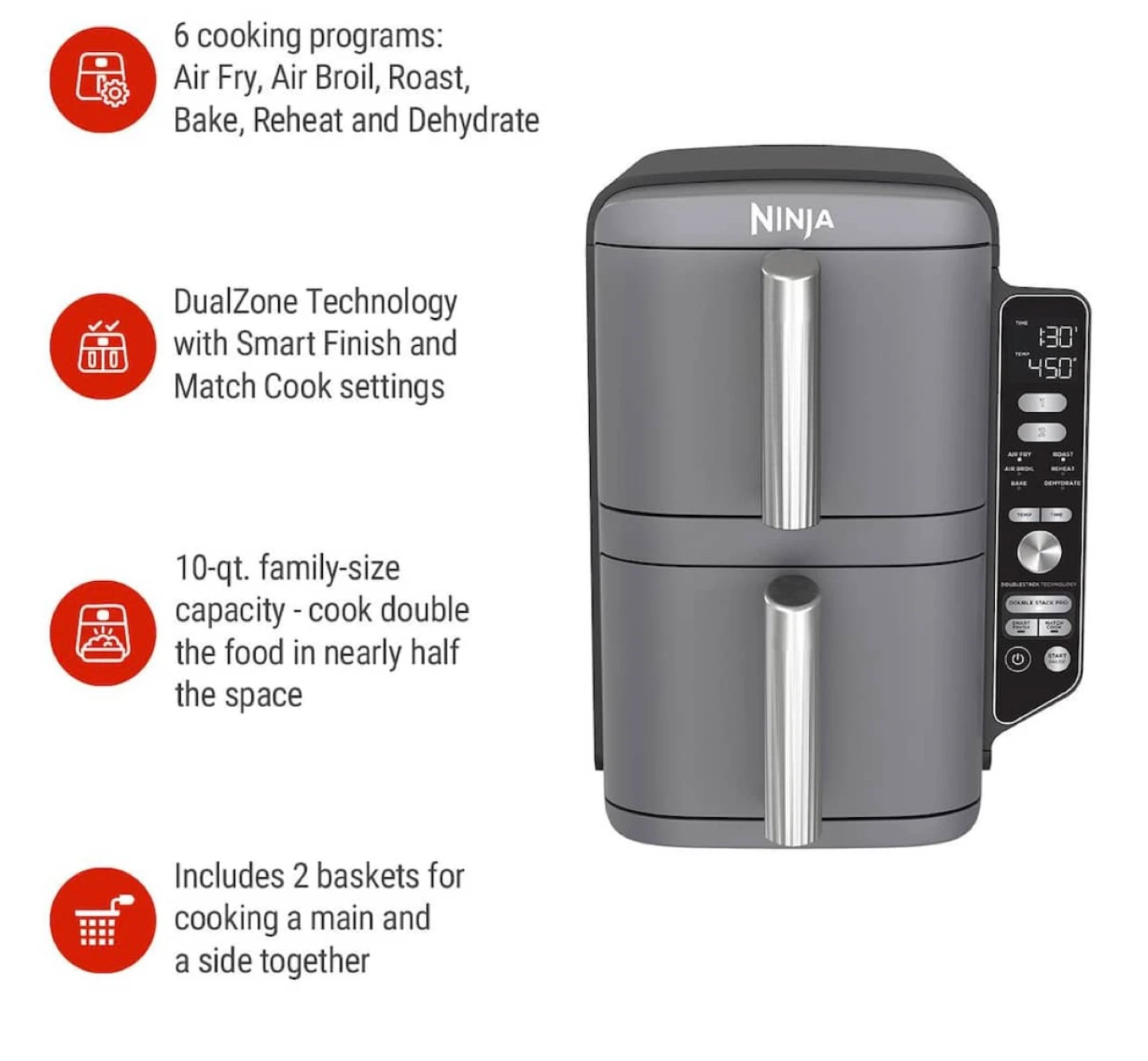 Ninja DoubleStack XL Air Fryer w 2 Baskets & 6 Functions - photo 3