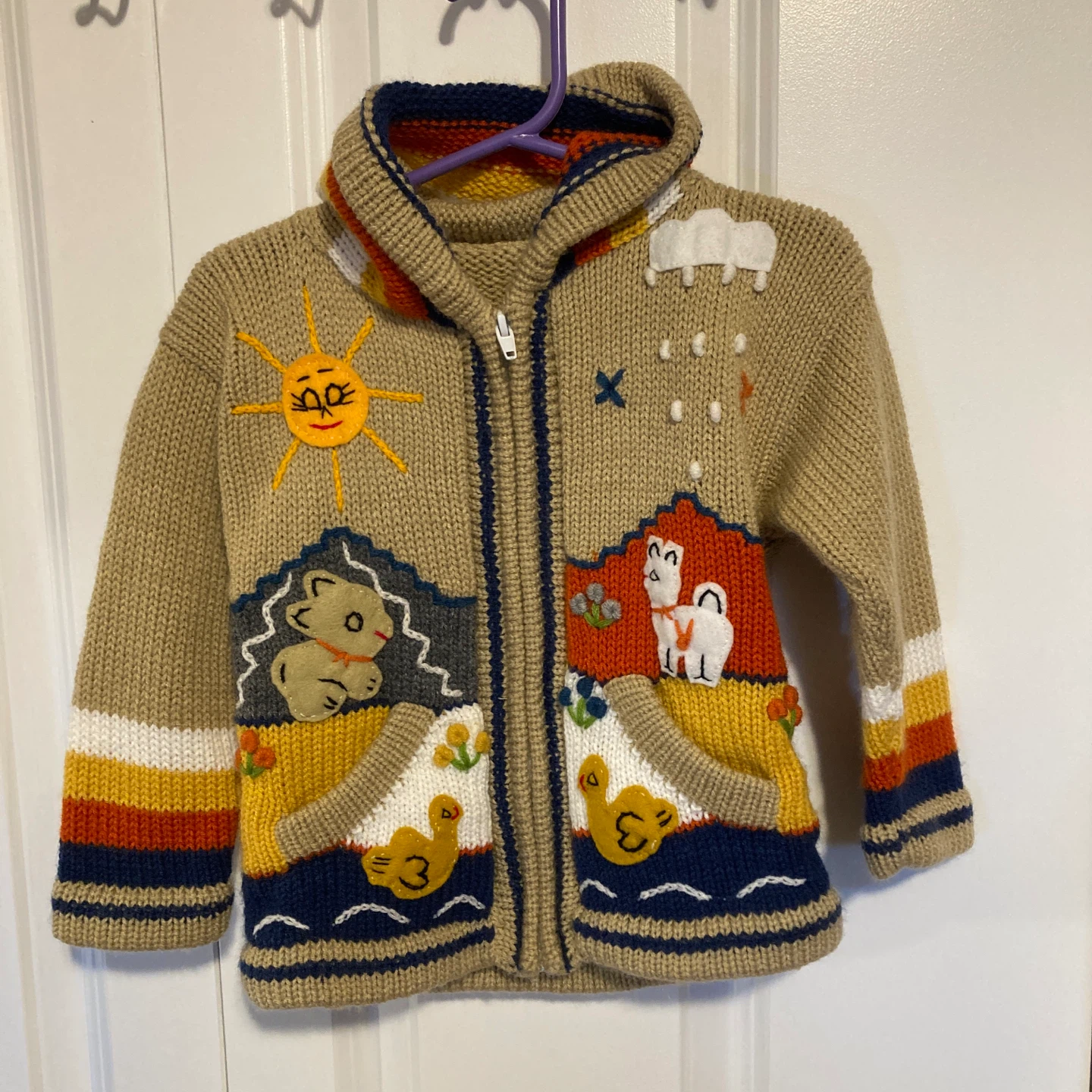 Children's Knit Sweater with Appliqué Animals
