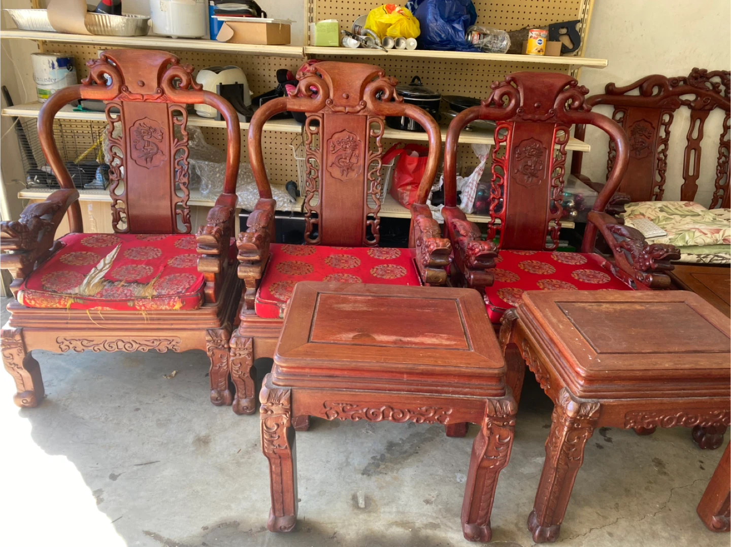 Ornate Carved Wood Sofa and Chairs Set - photo 3