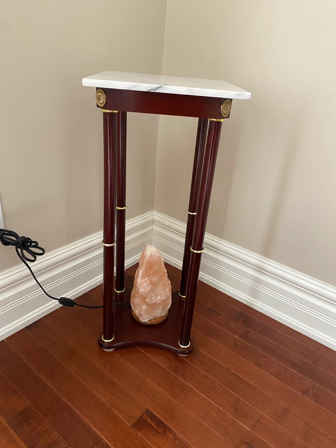 Marble Top Pedestal Accent Table with Himalayan Salt Lamp - photo 2