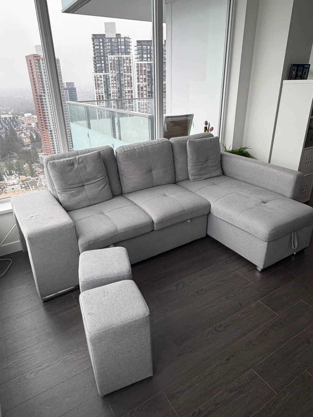 Grey Sectional Sofa with Storage Ottoman