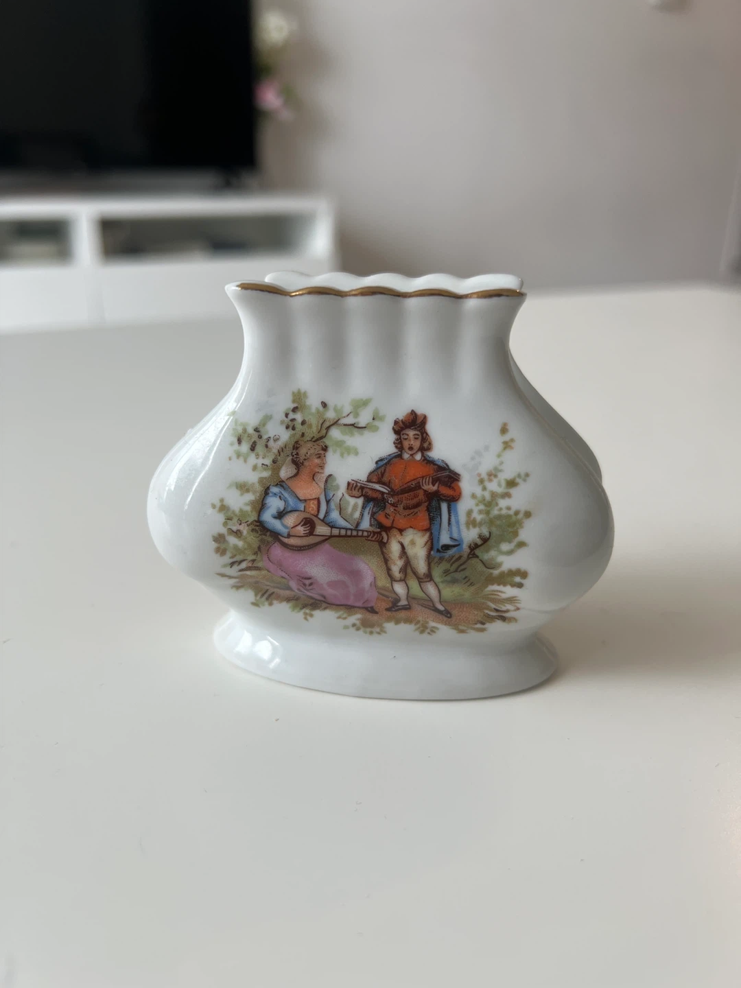 Decorative Ceramic Vase with Couple Playing Instruments