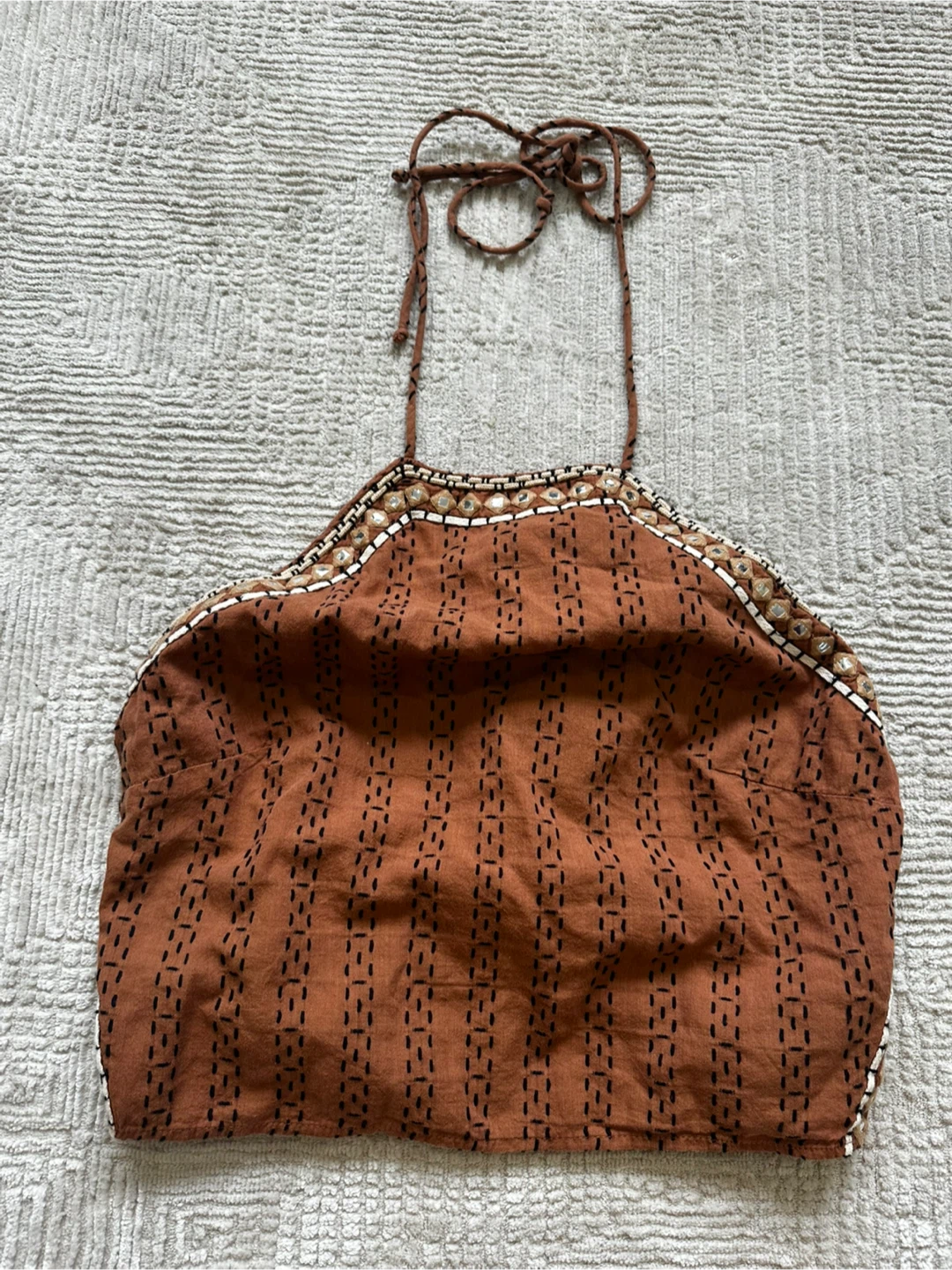New Zara Women's Brown Embroidered Halter Top Size L