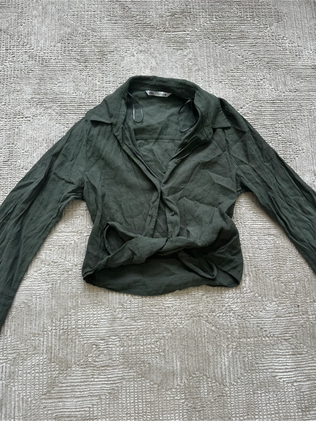Zara Collared Long Sleeve Cropped Shirt - Dark Green