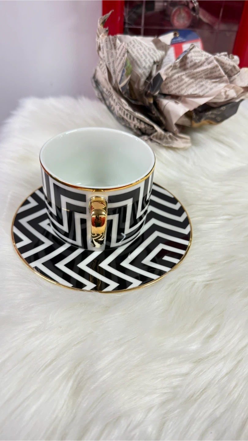 H&M Home Geometric Black and White Cup and Saucer Set