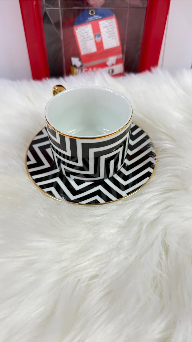 H&M Home Geometric Black and White Cup and Saucer Set - photo 2