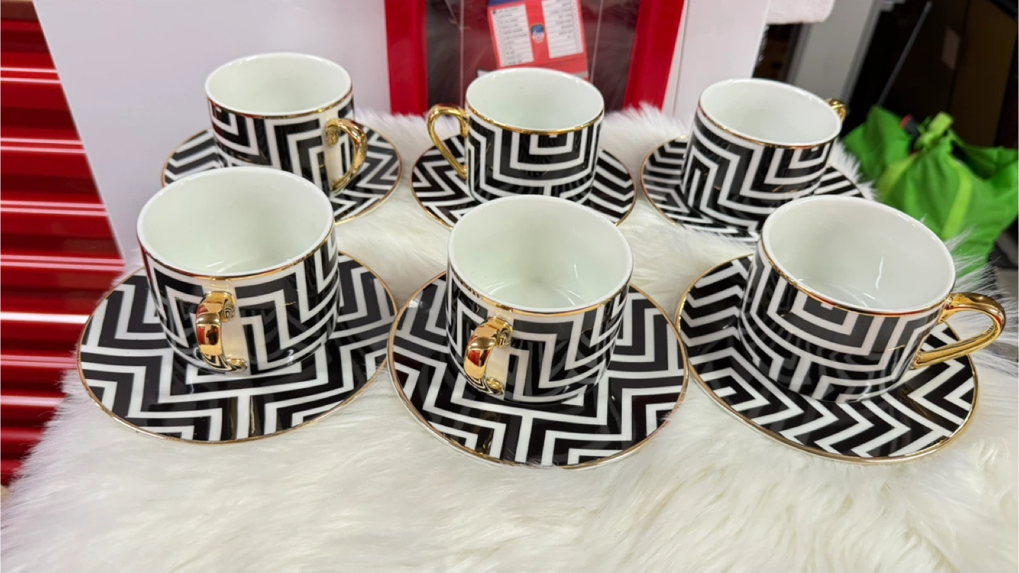 H&M Home Geometric Black and White Cup and Saucer Set - photo 5