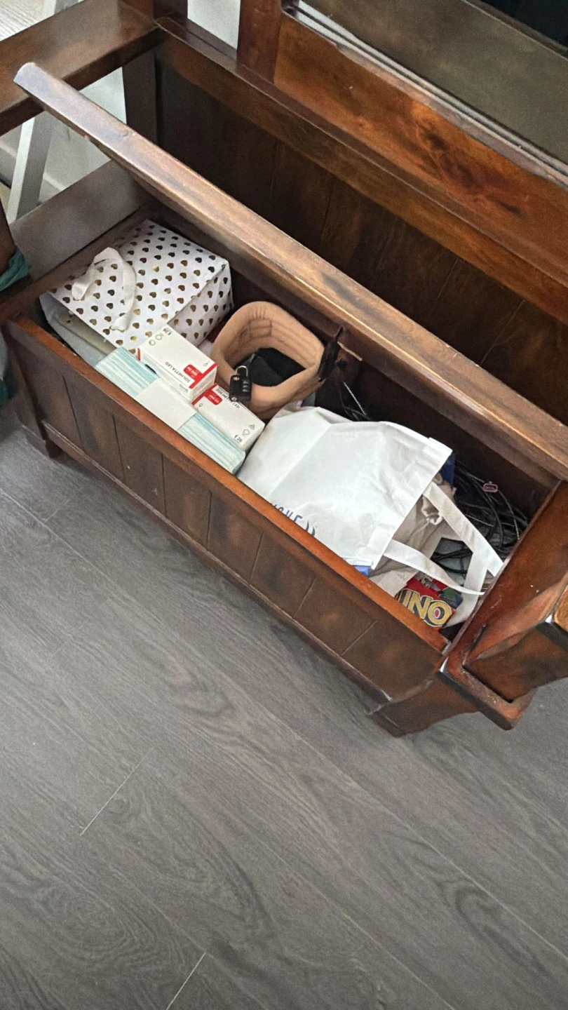 Wooden Hall Tree Bench with Mirror and Storage - photo 3