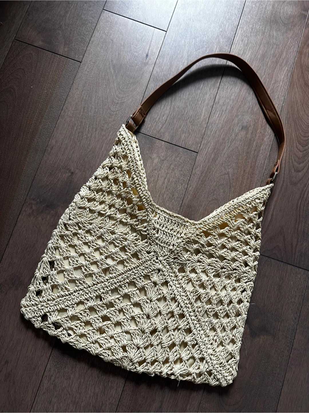 Crocheted Hobo Bag with Faux Leather Strap - photo 2