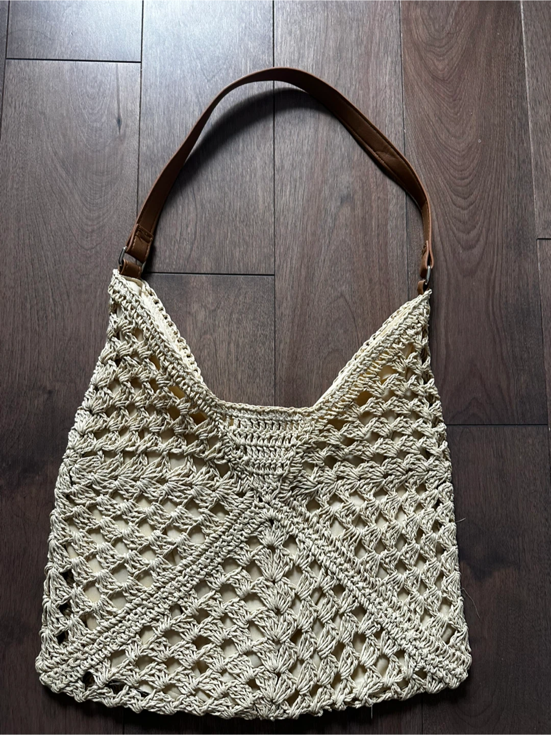 Crocheted Hobo Bag with Faux Leather Strap
