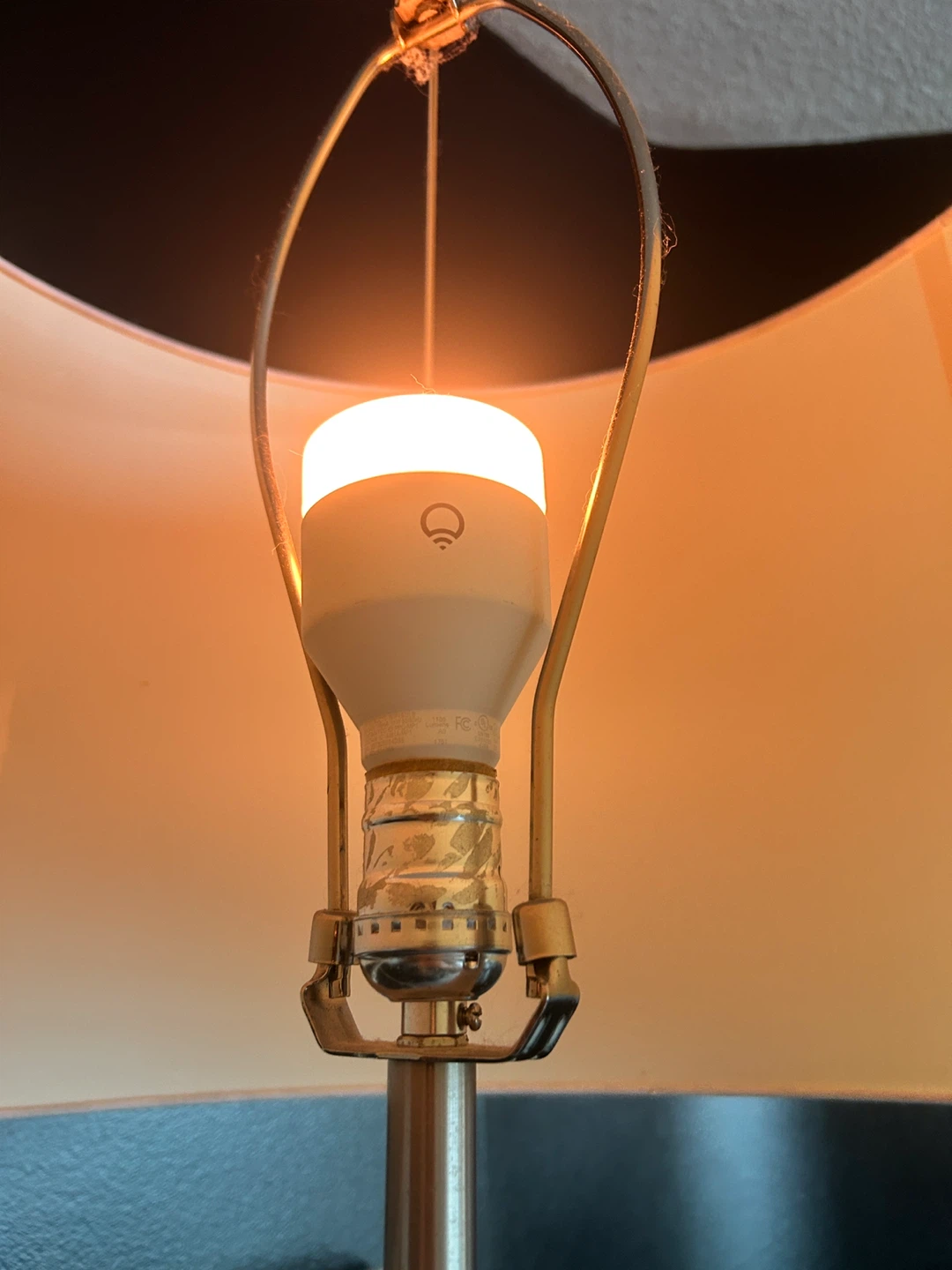 Tripod Floor Lamp with White Drum Shade and Smart Bulb - photo 4