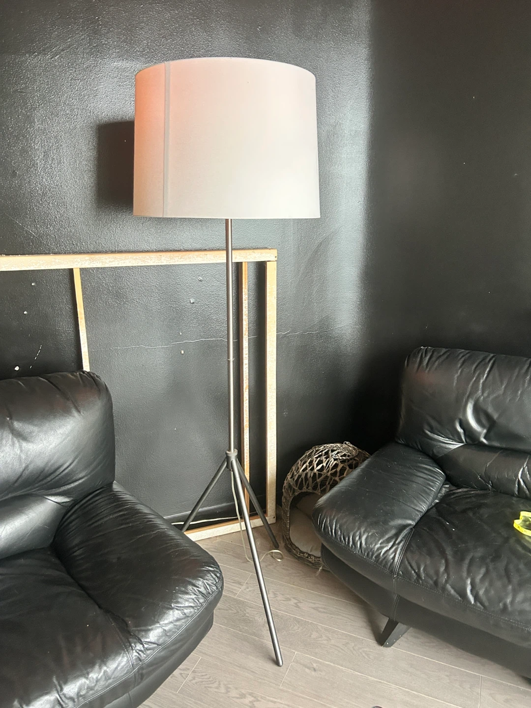 Tripod Floor Lamp with White Drum Shade and Smart Bulb