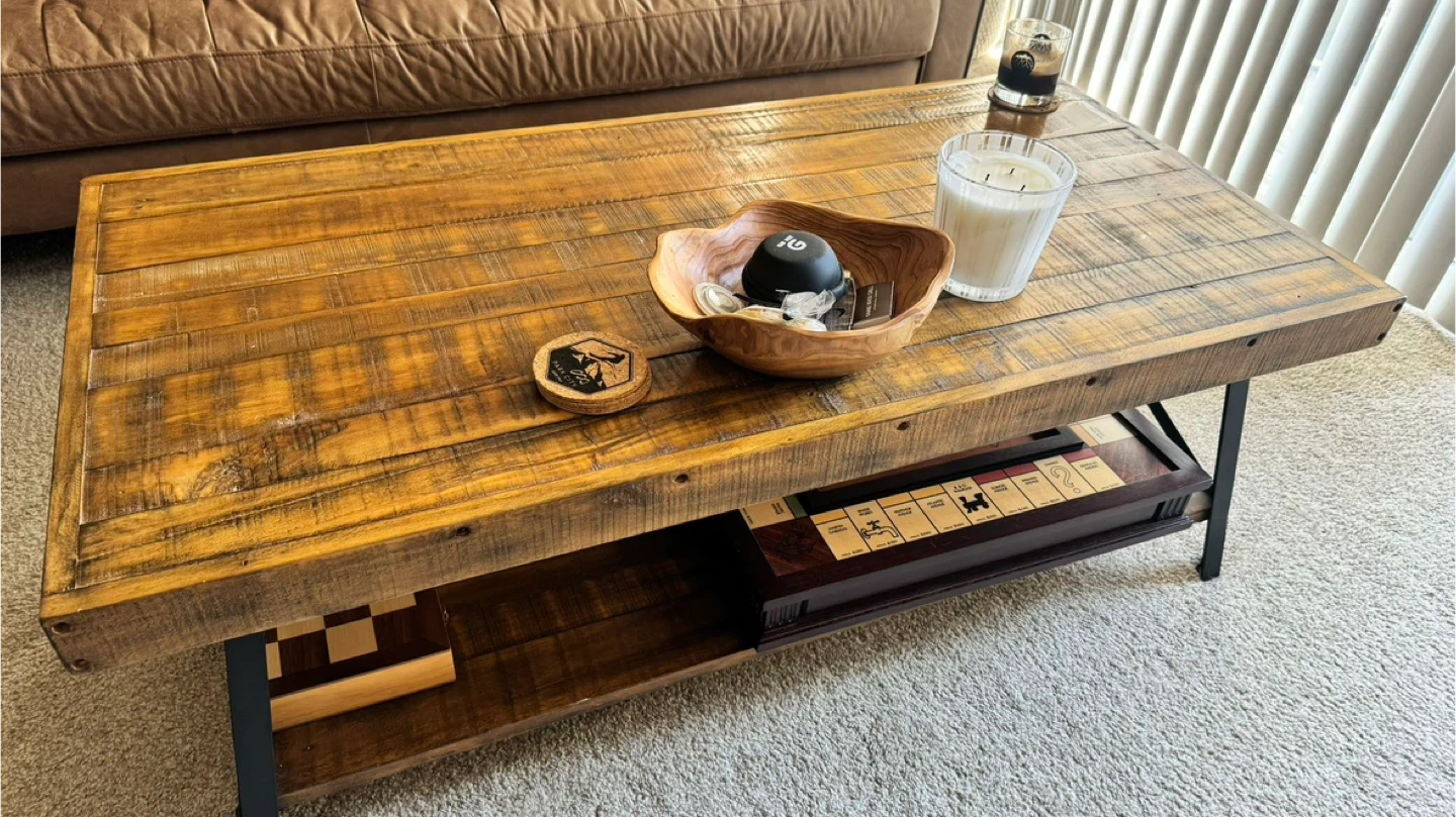 Rustic Wood Coffee Table with Lower Shelf