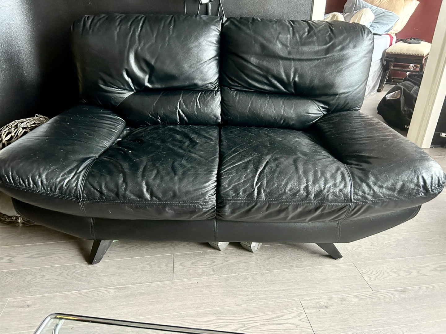 Black Leather Loveseat and Armchair Set - photo 2