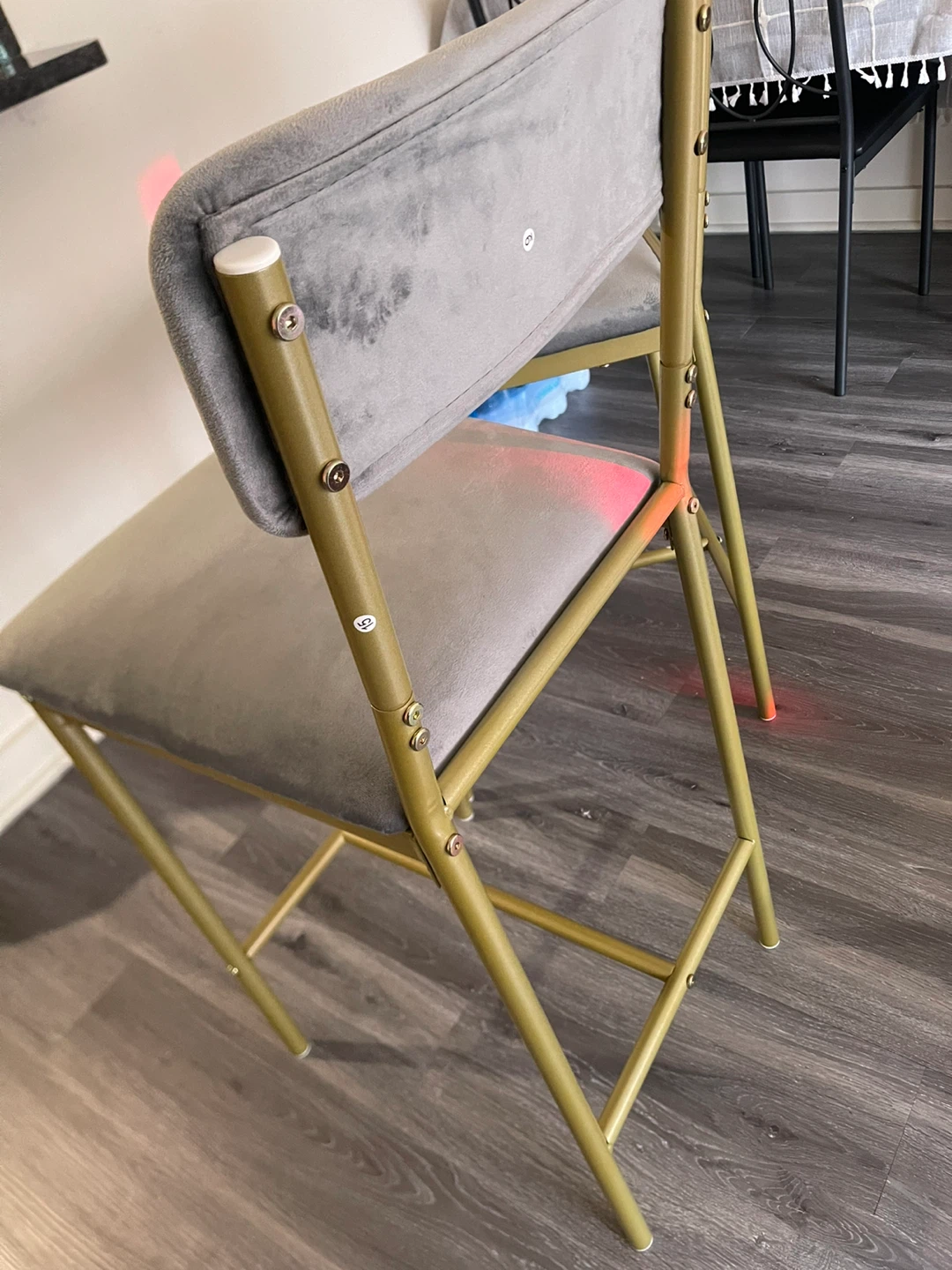 Set of 2 Gray Velvet Bar Stools with Gold Legs - photo 2