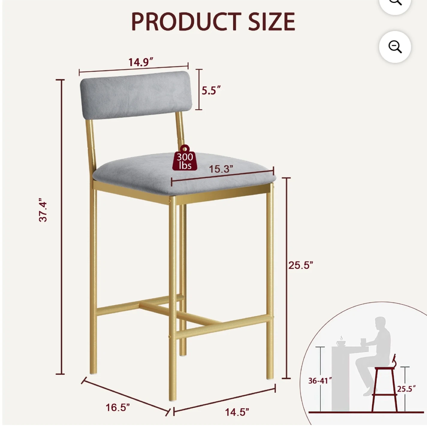 Set of 2 Gray Velvet Bar Stools with Gold Legs - photo 5