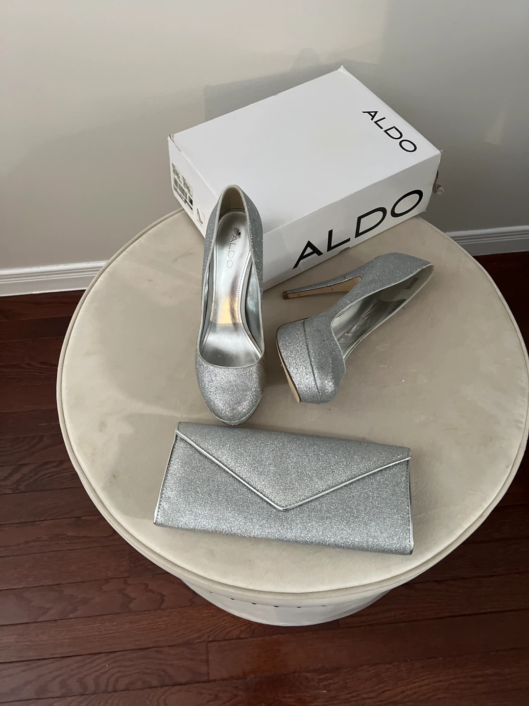 ALDO Silver Glitter Heels and Clutch Set
