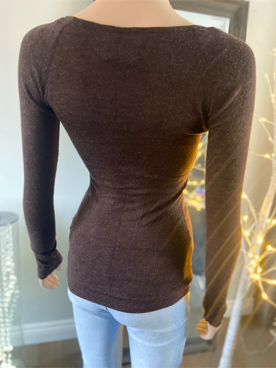 Ladies Brown Long Sleeve Deep V-Neck Sweater Size S - photo 4
