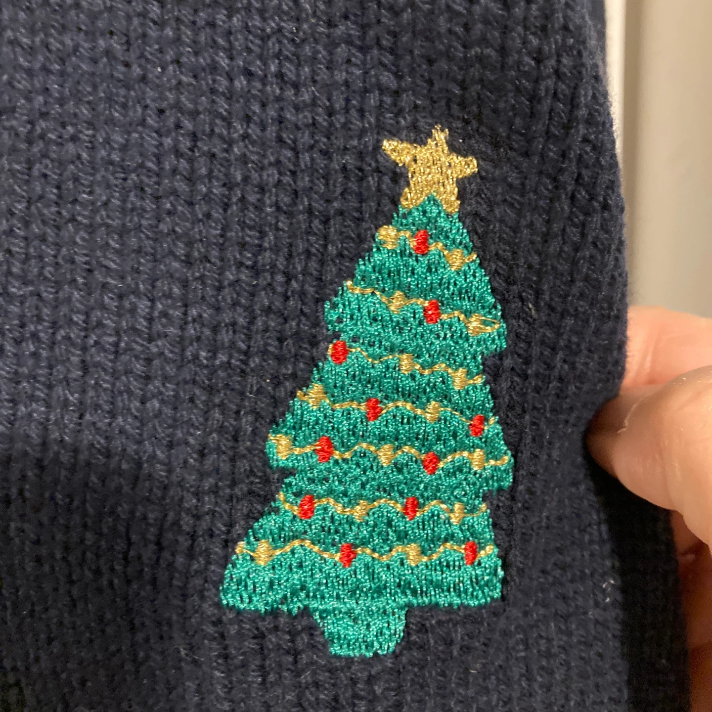 NWT SOHO & STELLA Navy Christmas Tree Cardigan - Size L - photo 5