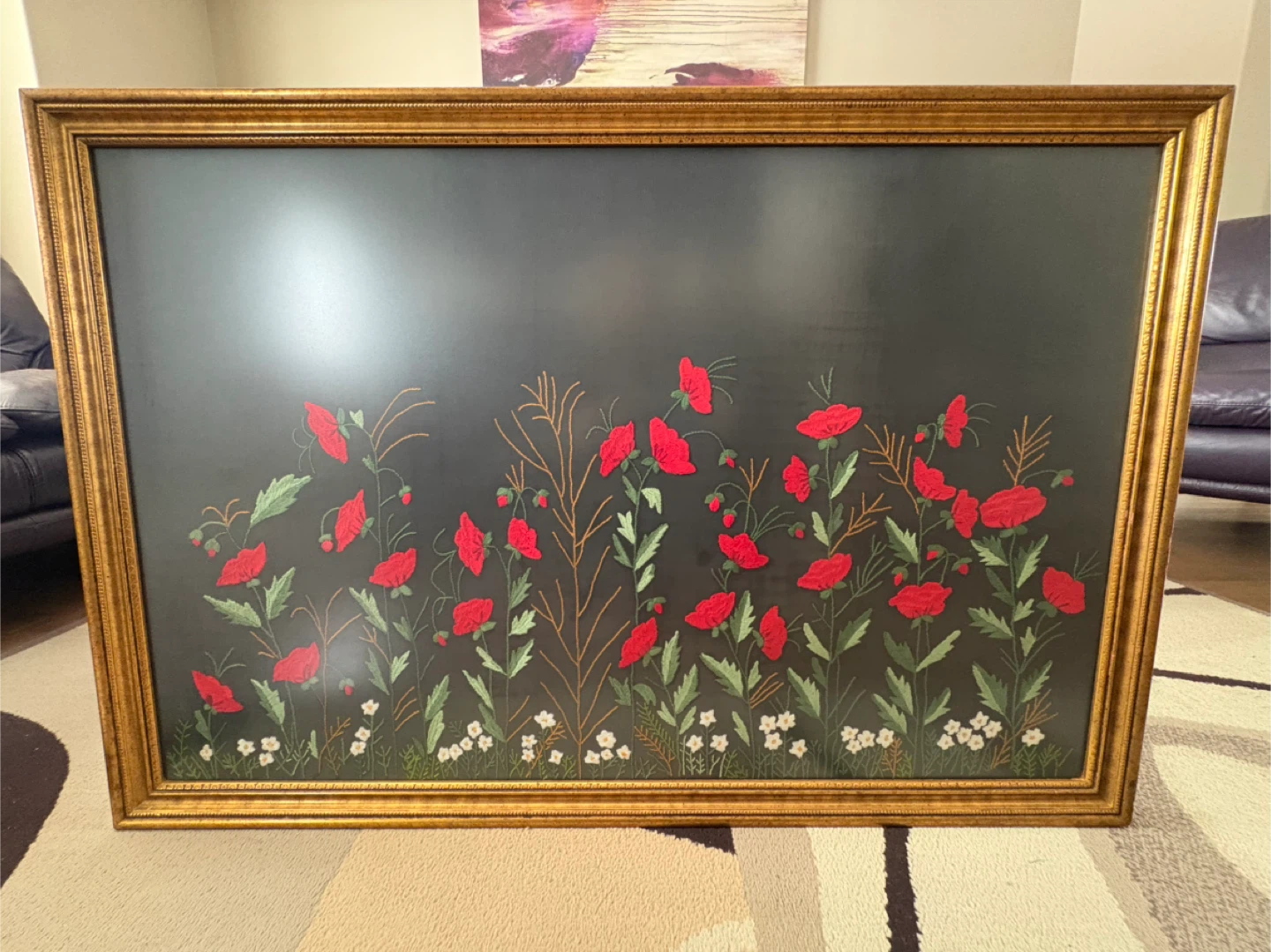 Framed Floral Embroidery Art